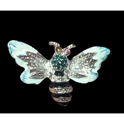 Vintage Blue And Silver Tone Mini Bee Brooch