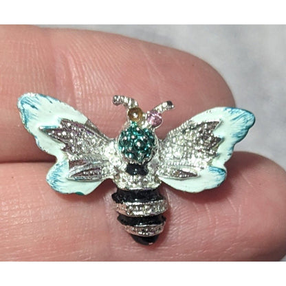 Vintage Blue And Silver Tone Mini Bee Brooch