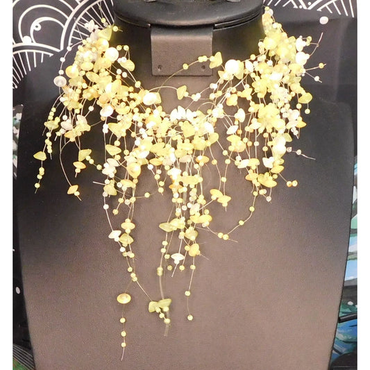 Abstract Fantasy Floral Fairy Yellow Necklace