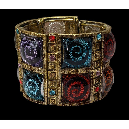 Fantasy Glam Rainbow Swirl Gemmed Gold Tone Cuff Bracelet