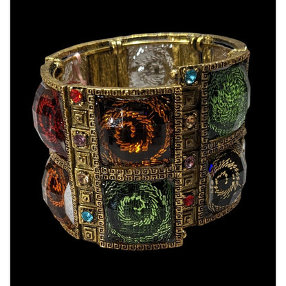 Fantasy Glam Rainbow Swirl Gemmed Gold Tone Cuff Bracelet