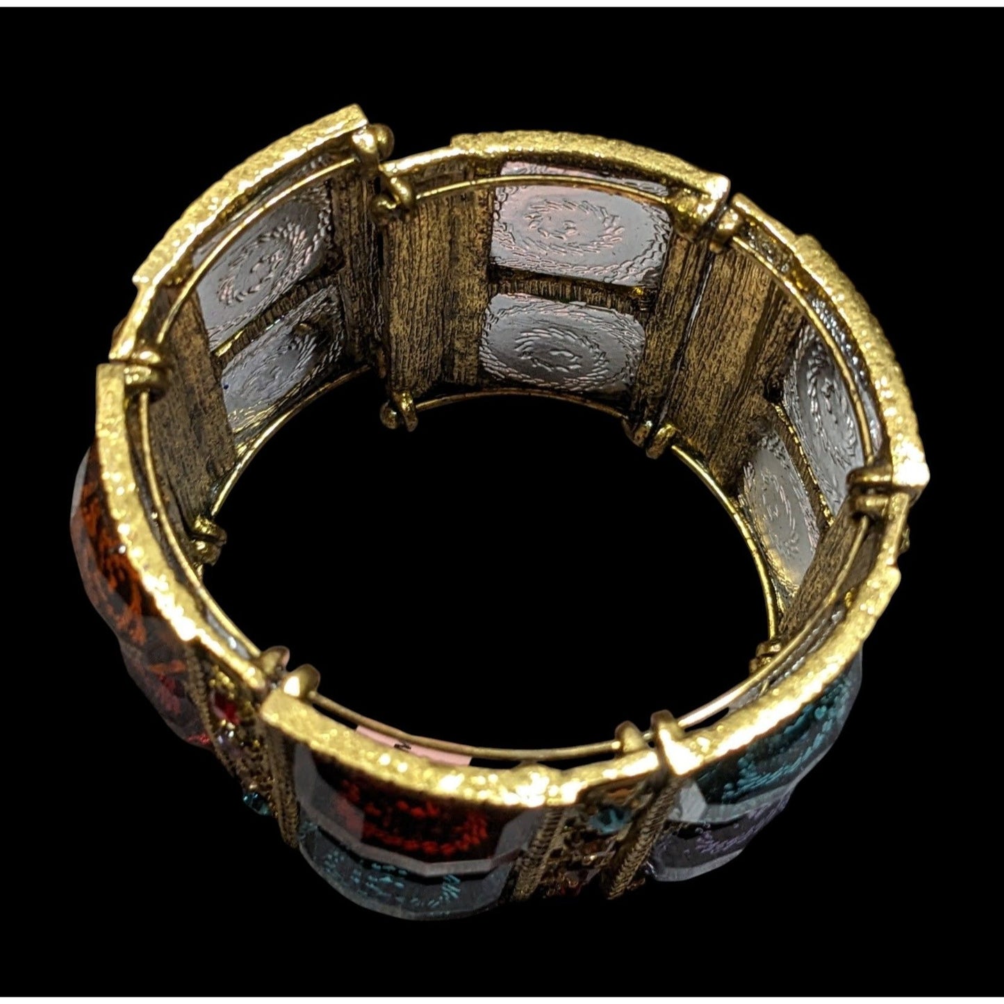 Fantasy Glam Rainbow Swirl Gemmed Gold Tone Cuff Bracelet