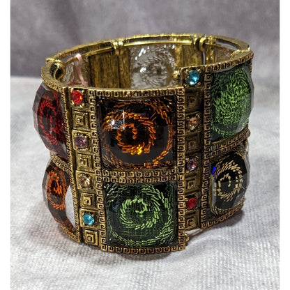 Fantasy Glam Rainbow Swirl Gemmed Gold Tone Cuff Bracelet