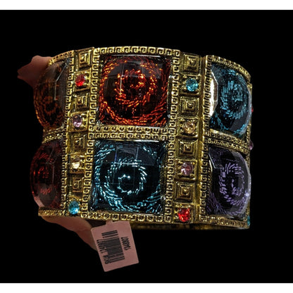Fantasy Glam Rainbow Swirl Gemmed Gold Tone Cuff Bracelet