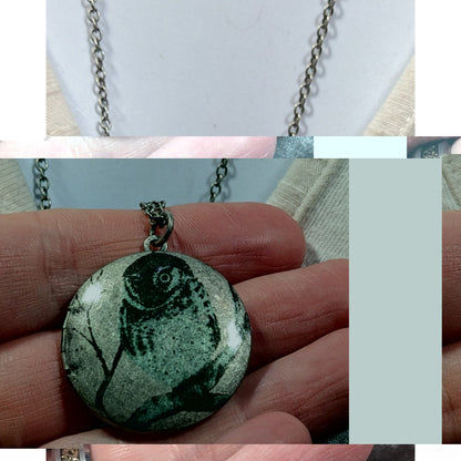 Nature Themed Owl Front Silver Tone Locket Necklace