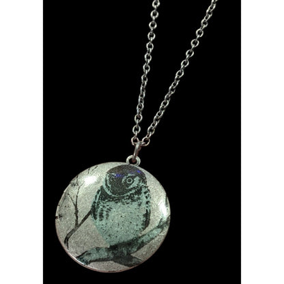 Nature Themed Owl Front Silver Tone Locket Necklace