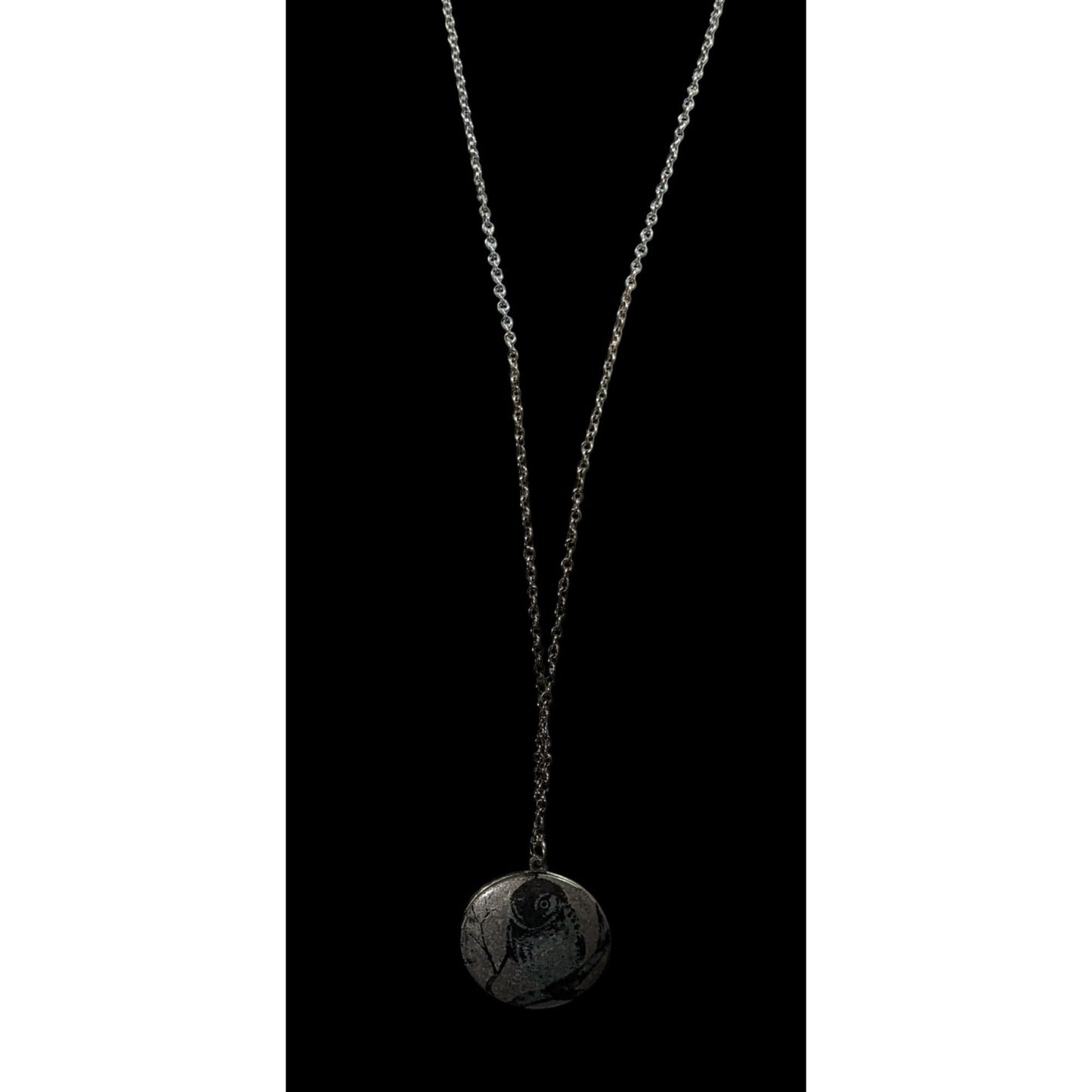 Nature Themed Owl Front Silver Tone Locket Necklace