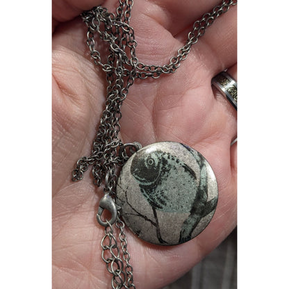 Nature Themed Owl Front Silver Tone Locket Necklace