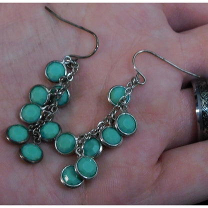 Turquoise Tone Dangle Earrings With Silver Tone Accents