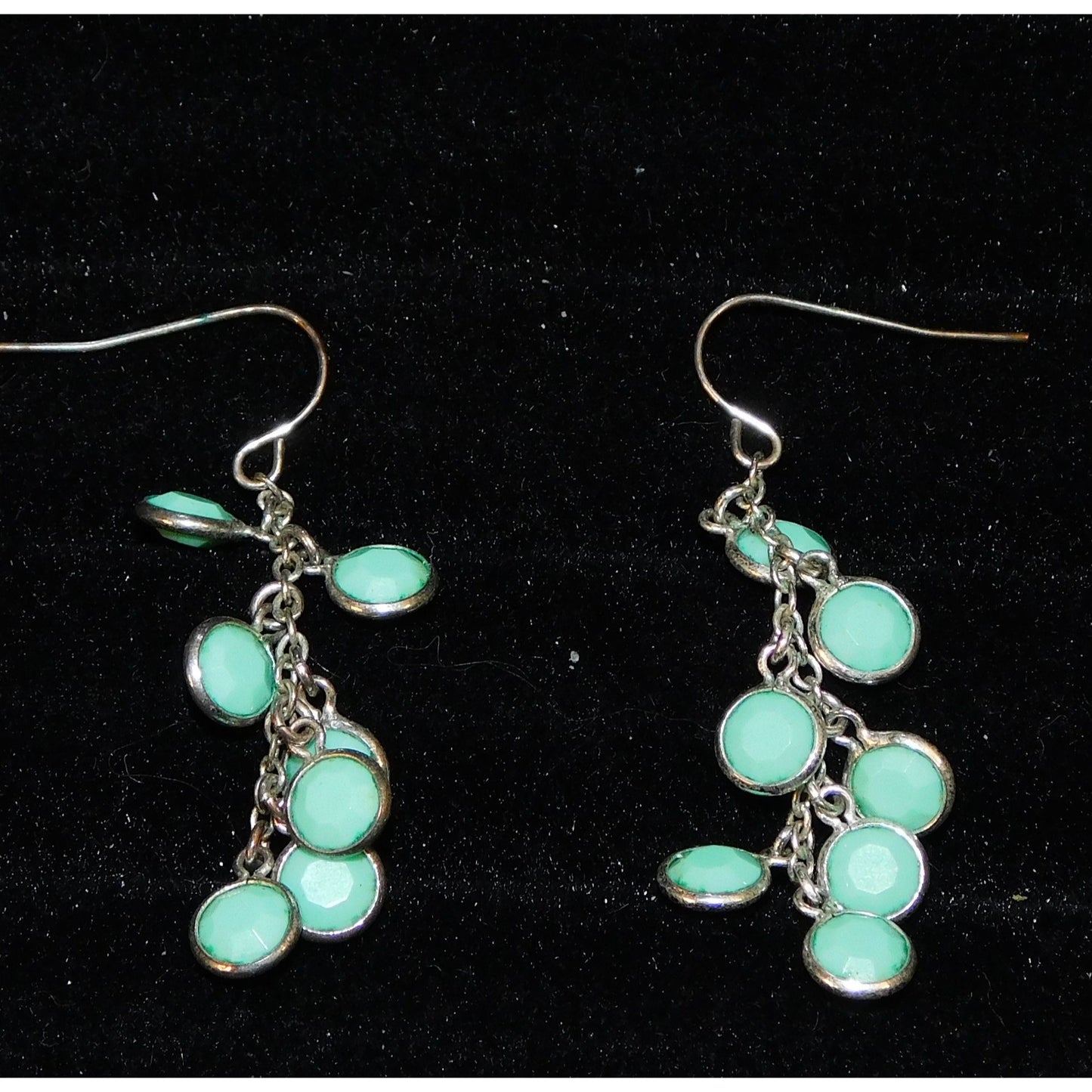 Turquoise Tone Dangle Earrings With Silver Tone Accents