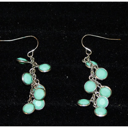 Turquoise Tone Dangle Earrings With Silver Tone Accents