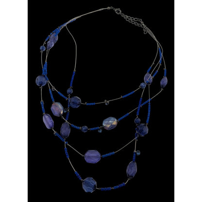 Blue Multi-Strand Beaded Necklace With Faceted Glass Beads