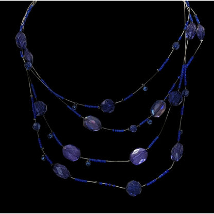 Blue Multi-Strand Beaded Necklace With Faceted Glass Beads
