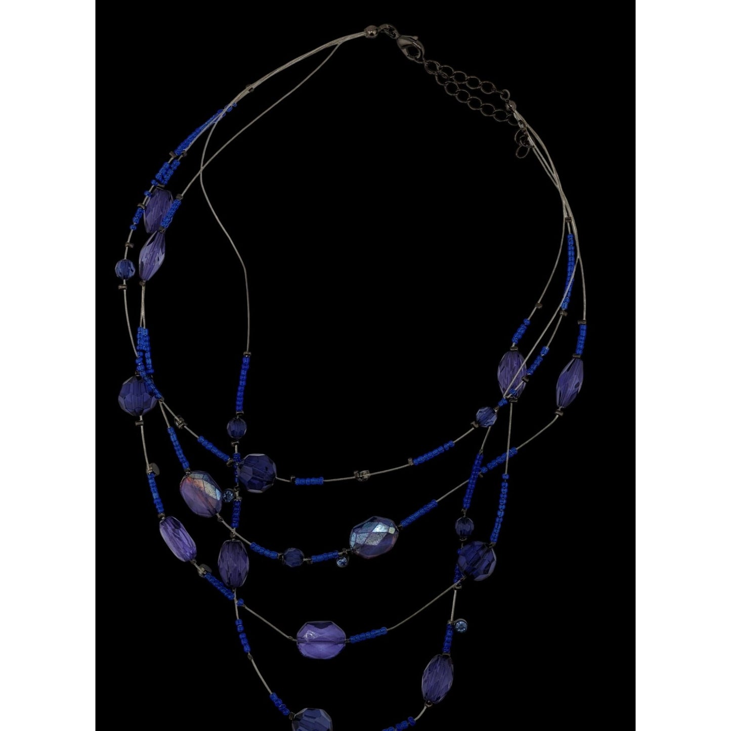 Blue Multi-Strand Beaded Necklace With Faceted Glass Beads