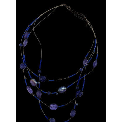 Blue Multi-Strand Beaded Necklace With Faceted Glass Beads