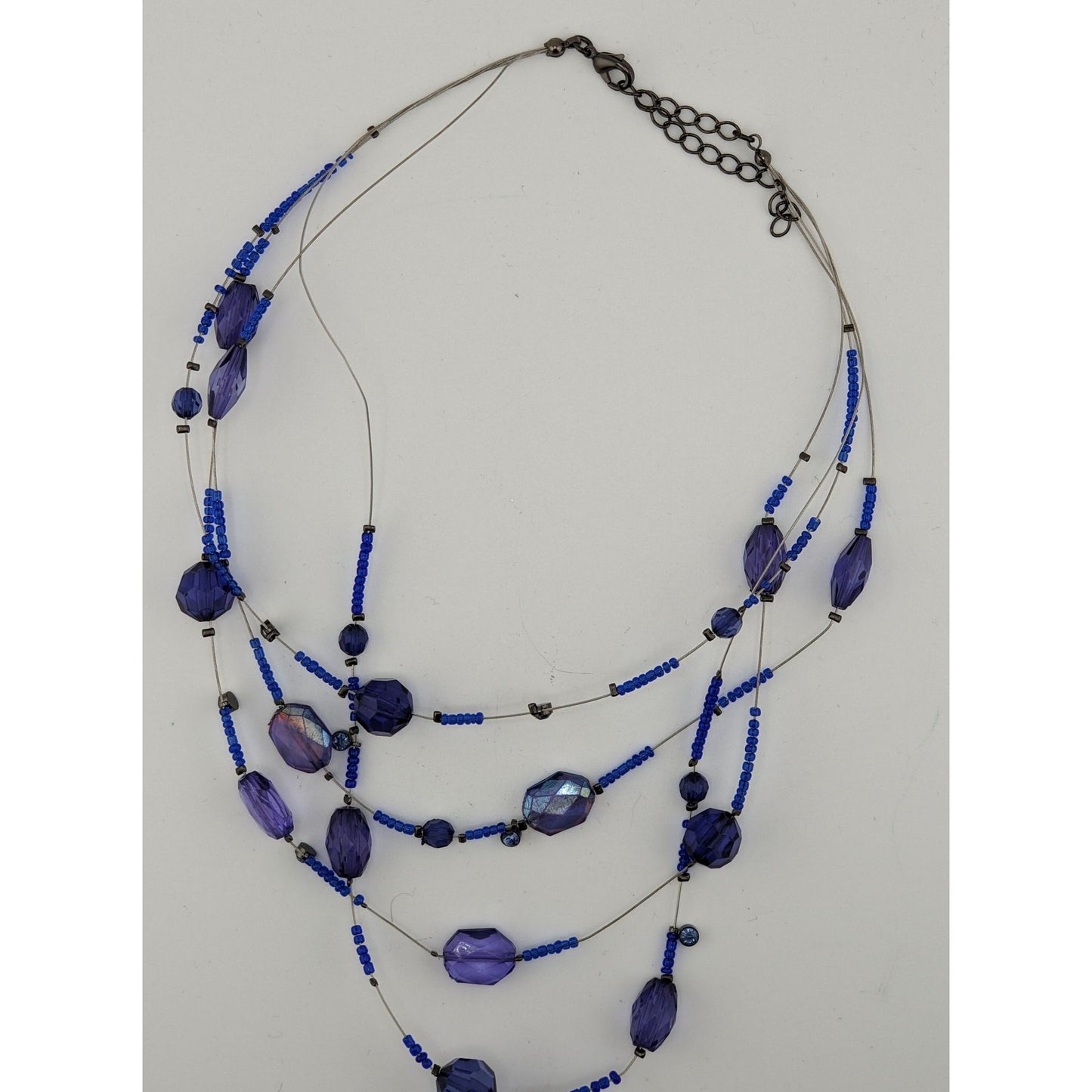 Blue Multi-Strand Beaded Necklace With Faceted Glass Beads
