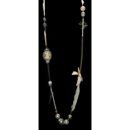 Victorian Charm Necklace Coquette Pearl Lace Mixed Media Statement Piece