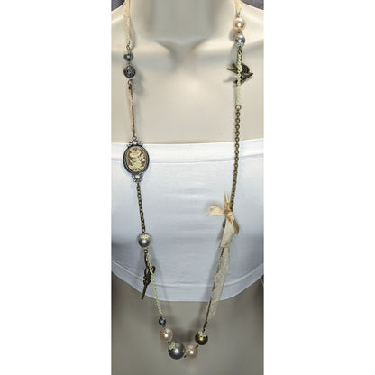 Victorian Charm Necklace Coquette Pearl Lace Mixed Media Statement Piece