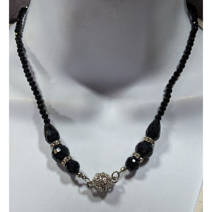 Handmade Glam Goth Glass Beaded Necklace With Rhinestone Accents