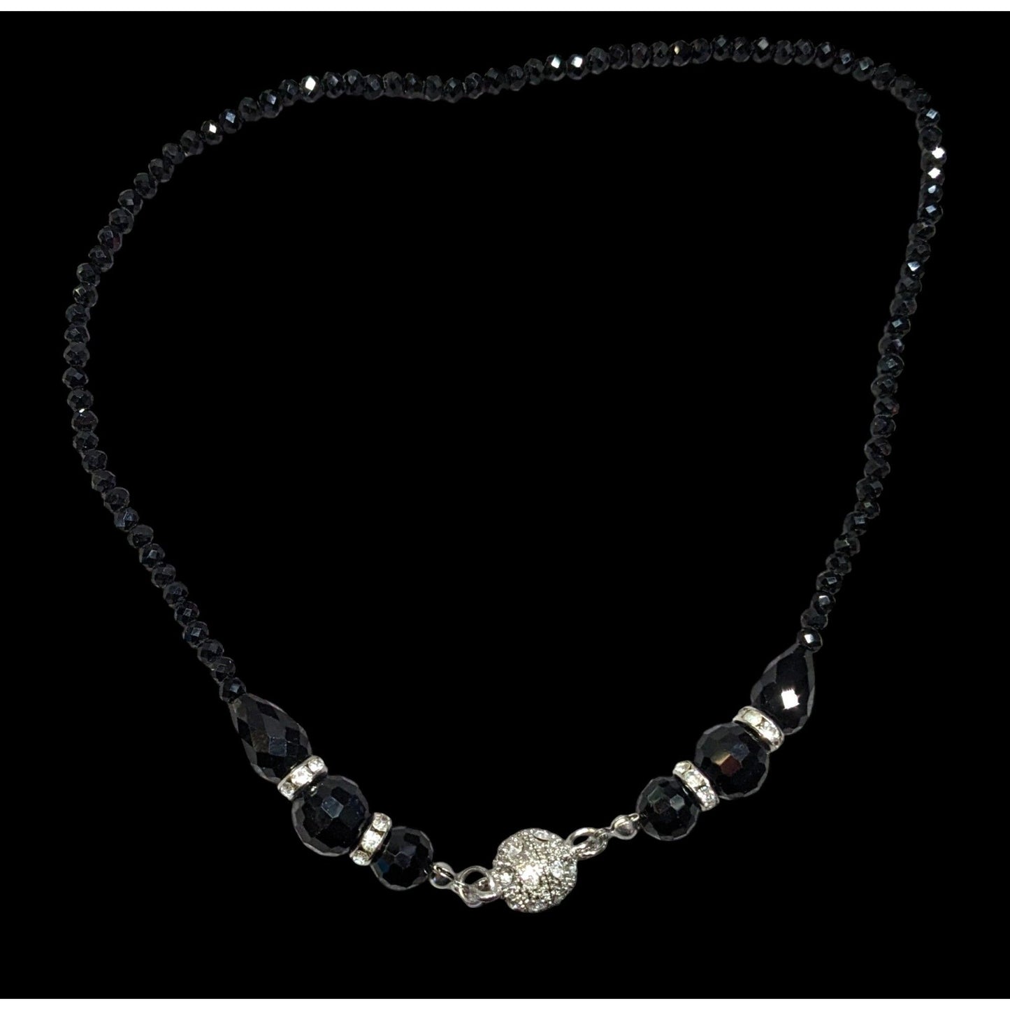 Handmade Glam Goth Glass Beaded Necklace With Rhinestone Accents