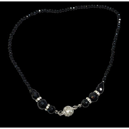 Handmade Glam Goth Glass Beaded Necklace With Rhinestone Accents