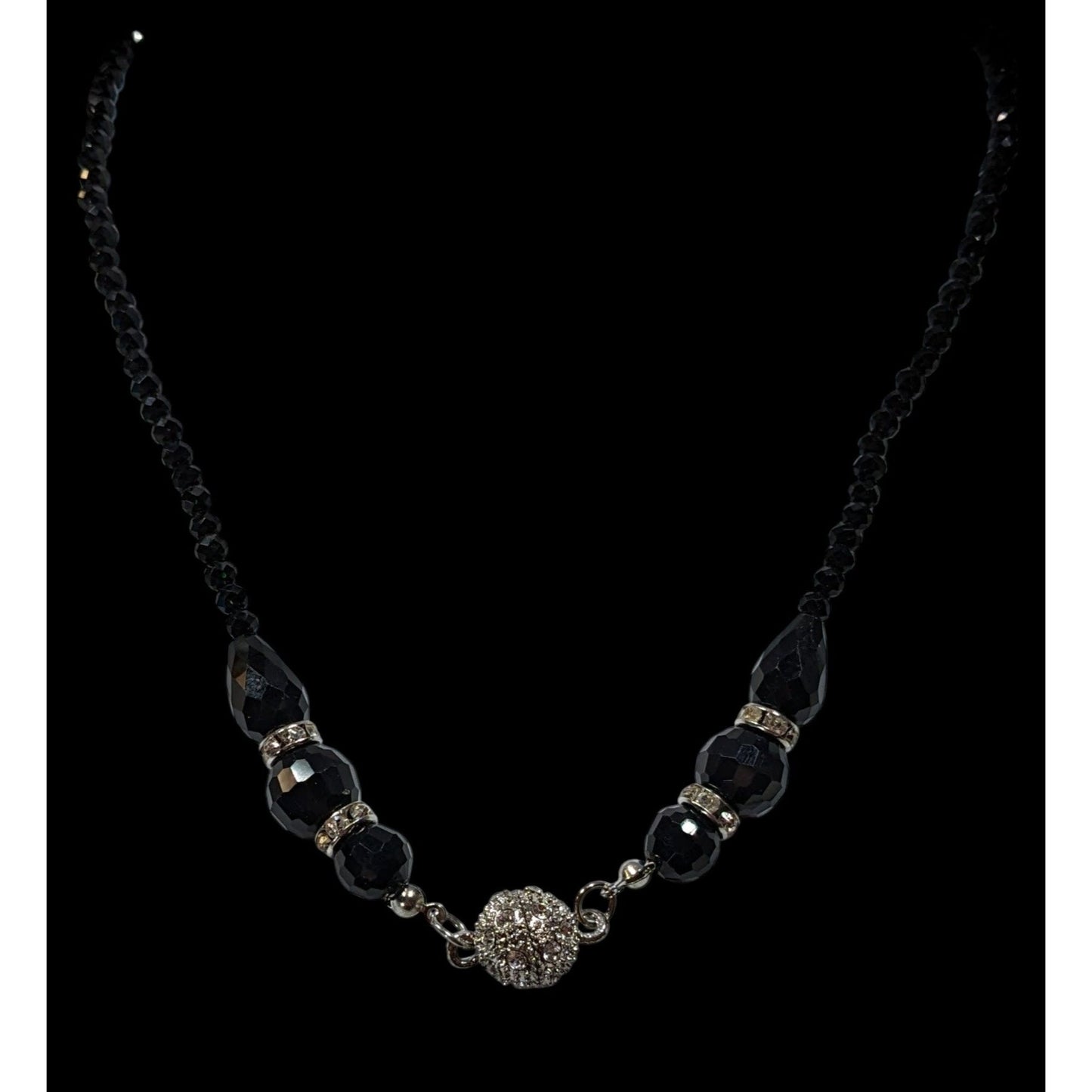 Handmade Glam Goth Glass Beaded Necklace With Rhinestone Accents