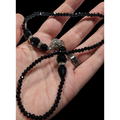 Handmade Glam Goth Glass Beaded Necklace With Rhinestone Accents