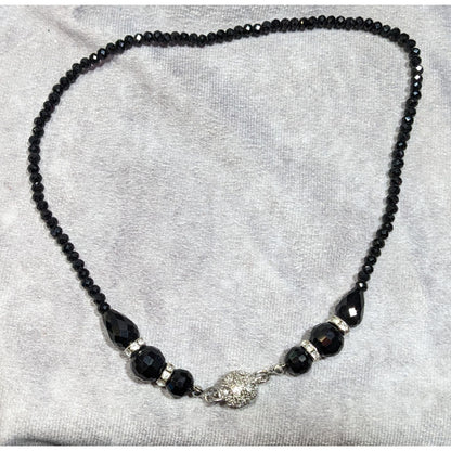 Handmade Glam Goth Glass Beaded Necklace With Rhinestone Accents