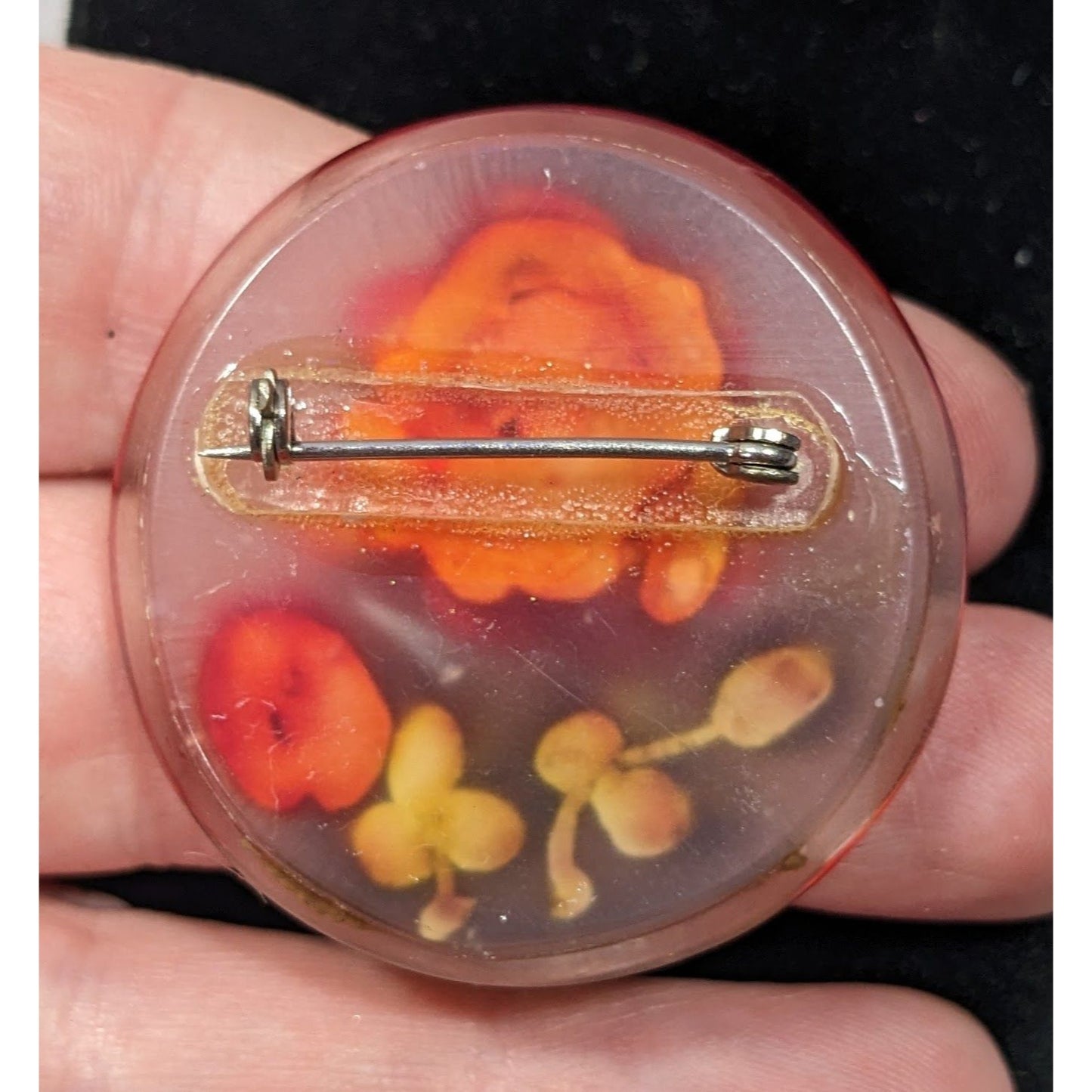 Vintage Reverse Carved Lucite Rose Brooch