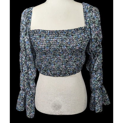 Between Ten Black Floral Jodie Top Size Small