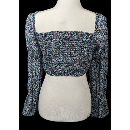 Between Ten Black Floral Jodie Top Size Small