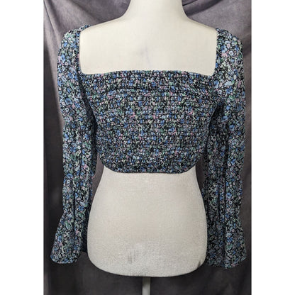 Between Ten Black Floral Jodie Top Size Small