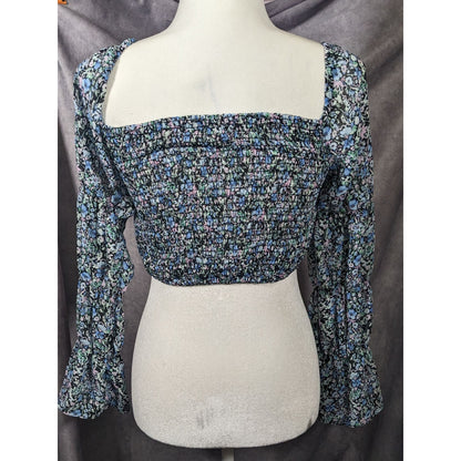 Between Ten Black Floral Jodie Top Size Small