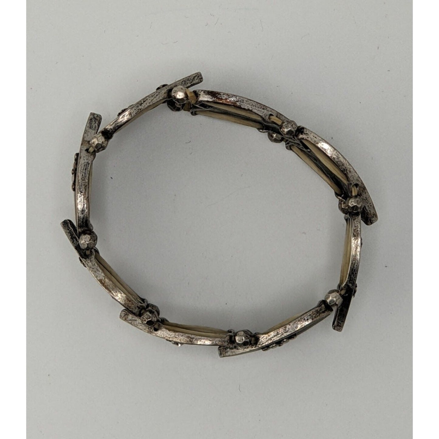 Silver Tone Heart Link Stretch Bracelet Rhinestone Victorian Coquette Romantic Jewelry