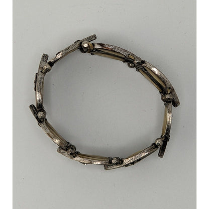 Silver Tone Heart Link Stretch Bracelet Rhinestone Victorian Coquette Romantic Jewelry