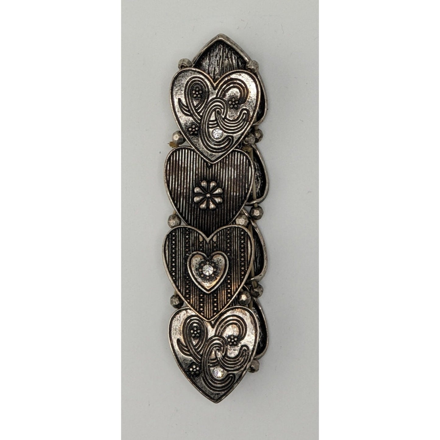 Silver Tone Heart Link Stretch Bracelet Rhinestone Victorian Coquette Romantic Jewelry