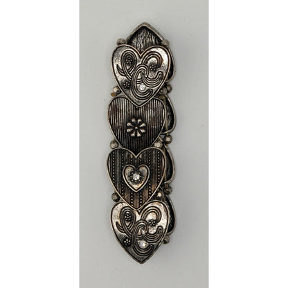 Silver Tone Heart Link Stretch Bracelet Rhinestone Victorian Coquette Romantic Jewelry