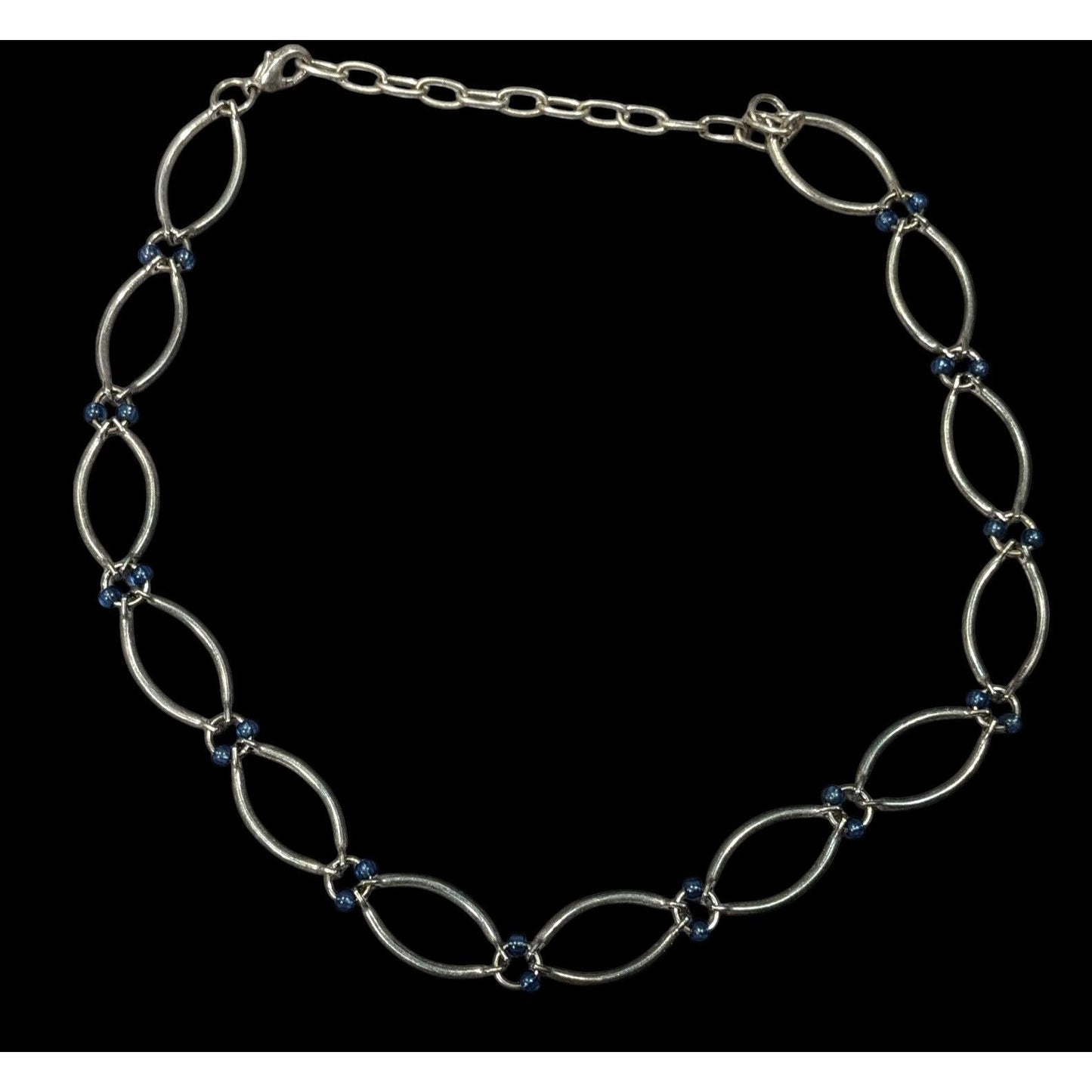 90s Style Blue And Silver Tone Loop Link Necklace
