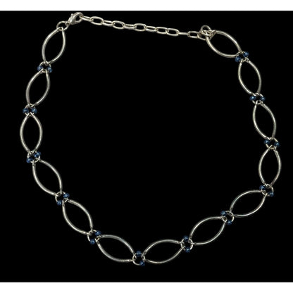 90s Style Blue And Silver Tone Loop Link Necklace