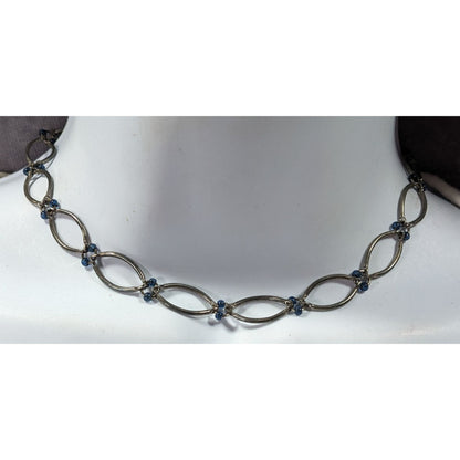 90s Style Blue And Silver Tone Loop Link Necklace