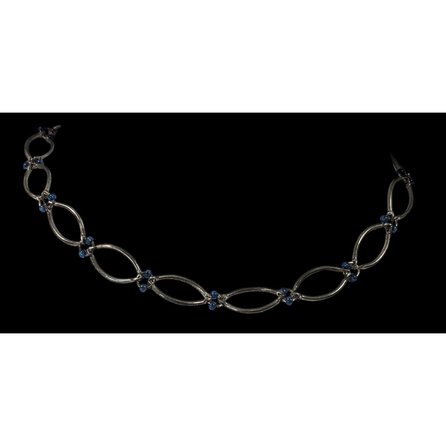 90s Style Blue And Silver Tone Loop Link Necklace