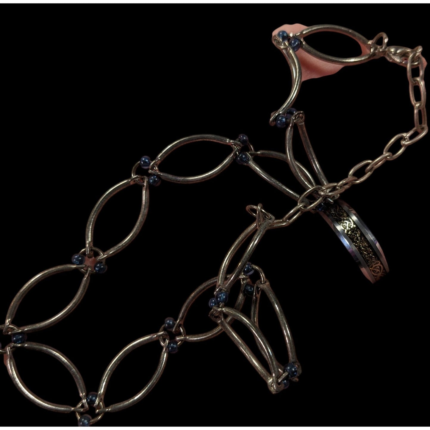 90s Style Blue And Silver Tone Loop Link Necklace