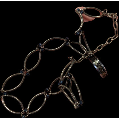 90s Style Blue And Silver Tone Loop Link Necklace