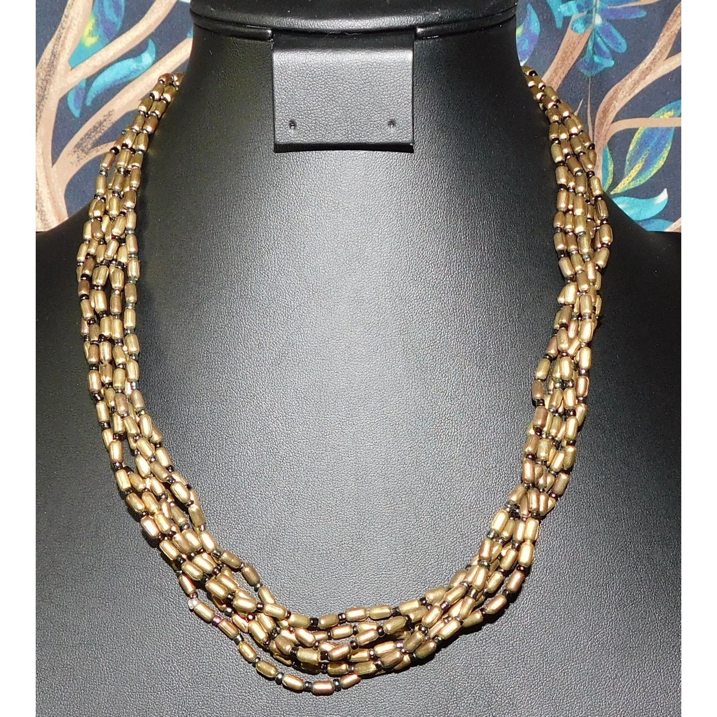 Casual Black And Gold Tone Glass Beaded Layered Necklace