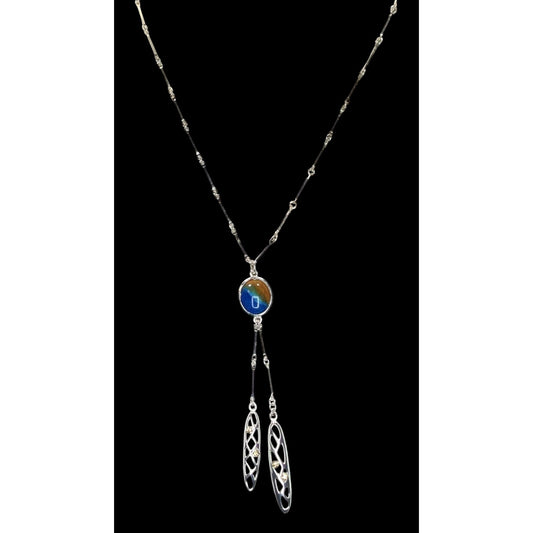 A/Line Bohemian Silver tone Necklace With Blue & Honey Pendant Openwork Dangle Charms