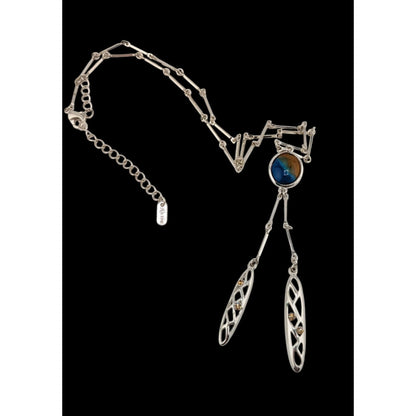 A/Line Bohemian Silver tone Necklace With Blue & Honey Pendant Openwork Dangle Charms