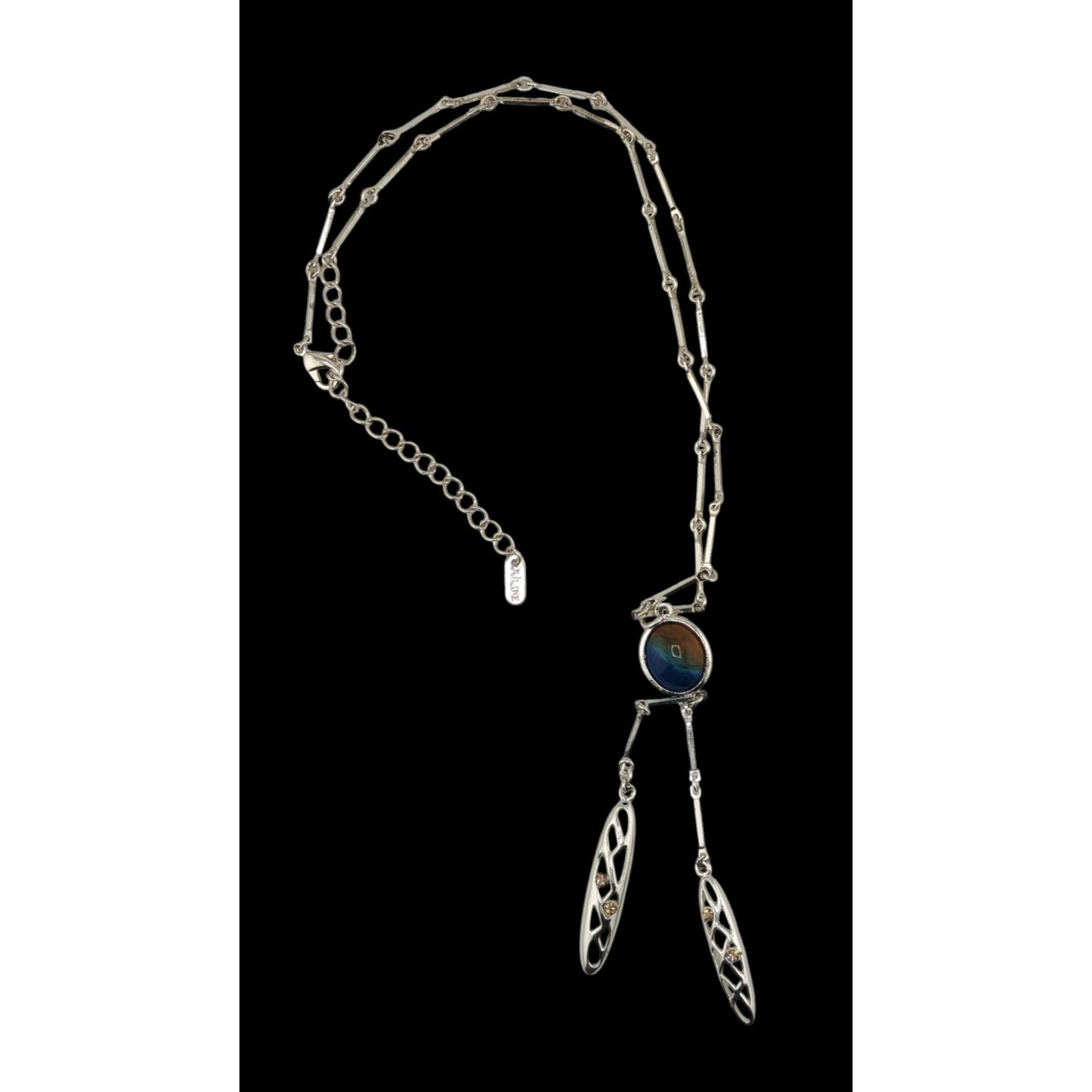A/Line Bohemian Silver tone Necklace With Blue & Honey Pendant Openwork Dangle Charms