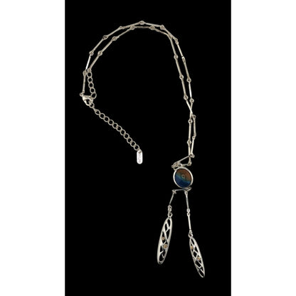 A/Line Bohemian Silver tone Necklace With Blue & Honey Pendant Openwork Dangle Charms