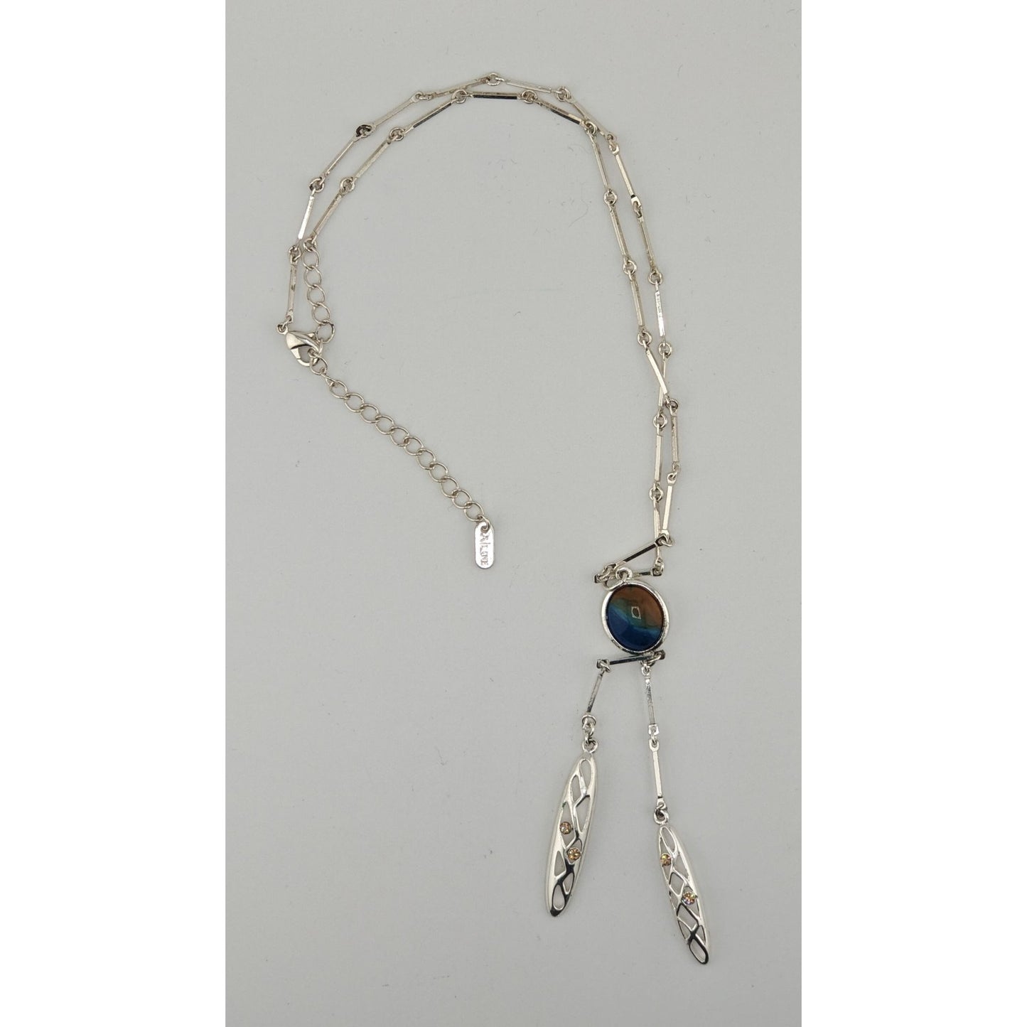 A/Line Bohemian Silver tone Necklace With Blue & Honey Pendant Openwork Dangle Charms