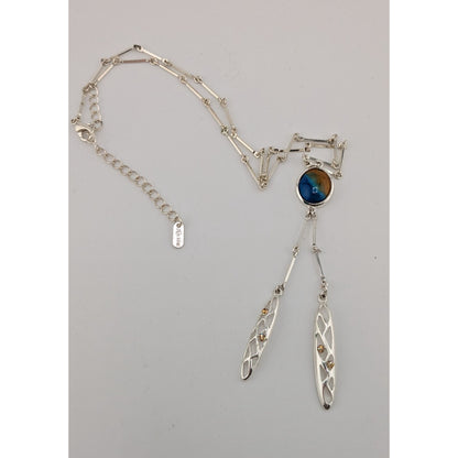 A/Line Bohemian Silver tone Necklace With Blue & Honey Pendant Openwork Dangle Charms